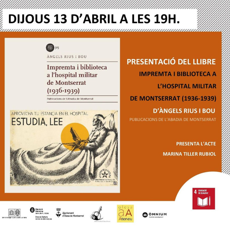 Presentació del llibre "Impremta i biblioteca a l'hospital militar de Montserrat"