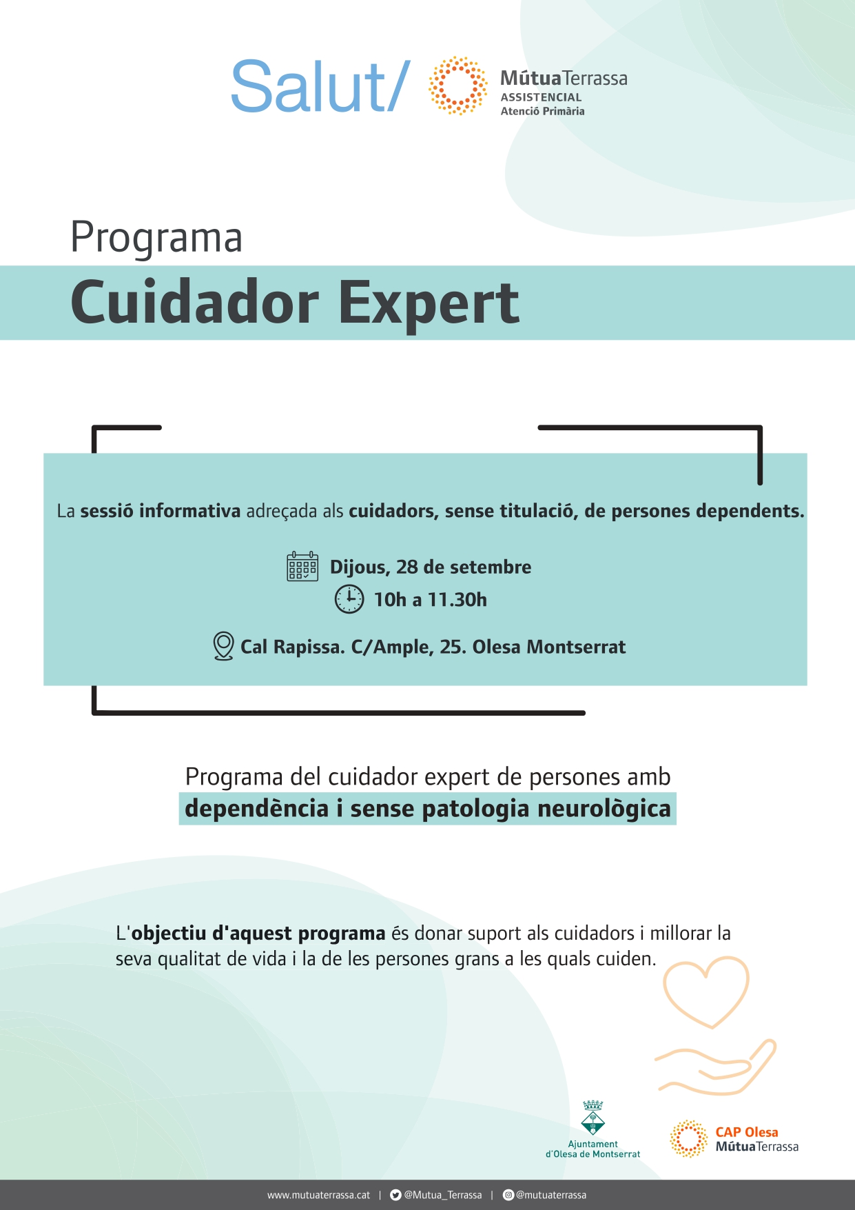 Cartell de la formació per a cuidadors de persones amb dependència