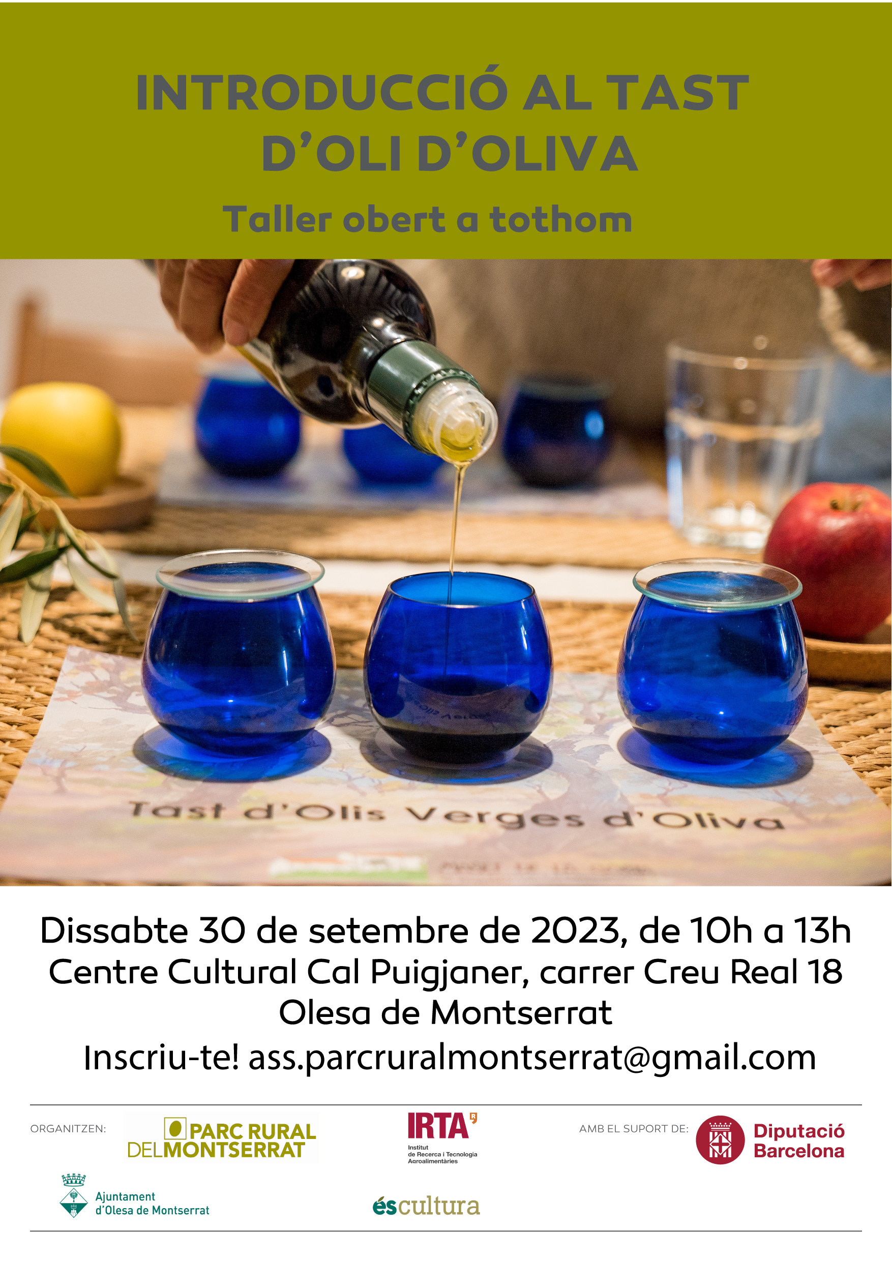 Cartell del taller de tast d'oli del Parc Rural del Montserrat