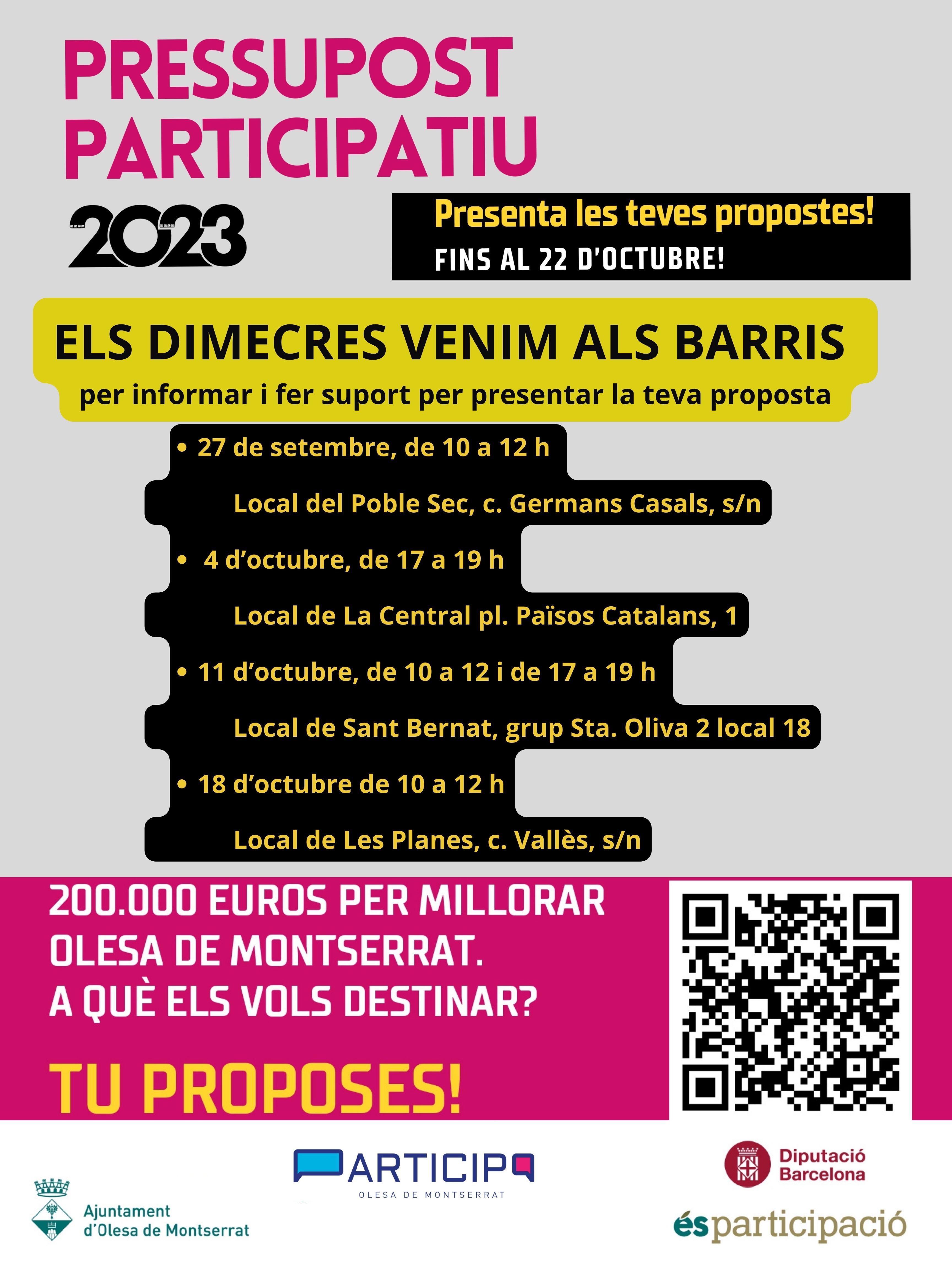 Cartell de les sessions informatives als barris per al Pressupost Participatiu 2023