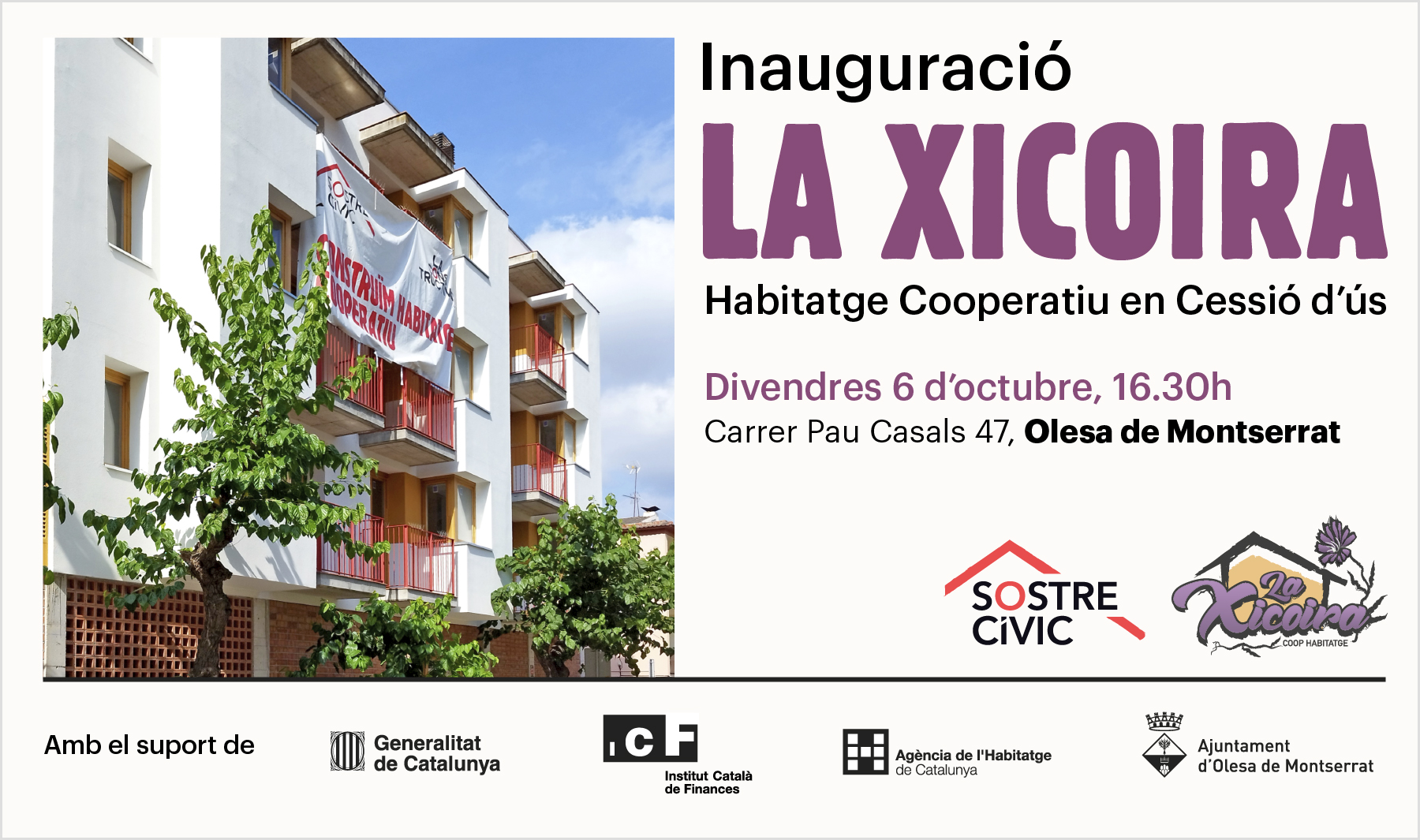 Cartell acte inauguració La Xicoira el 6 d'octubre de 2023