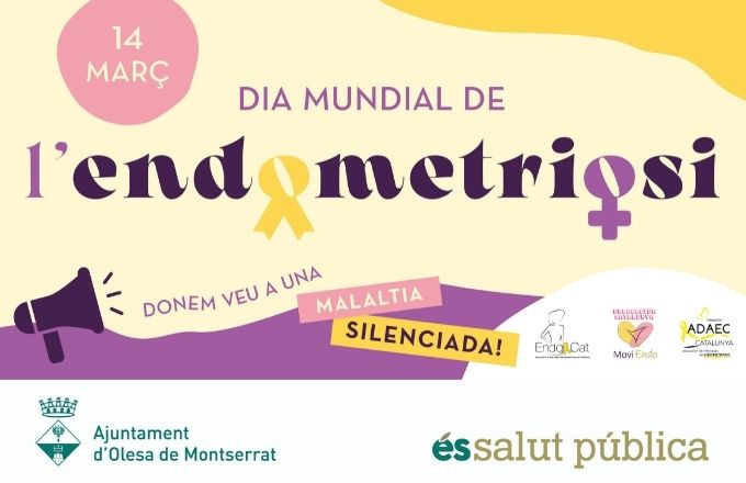 Cartell Dia mundial de l'Endometriosi amb logos d'entitats participants i l'eslogan donem veu a una malaltia silenciada