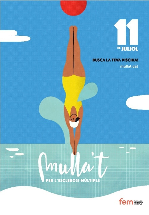 Cartell dibuixat amb una noia tirant-se a la piscina
