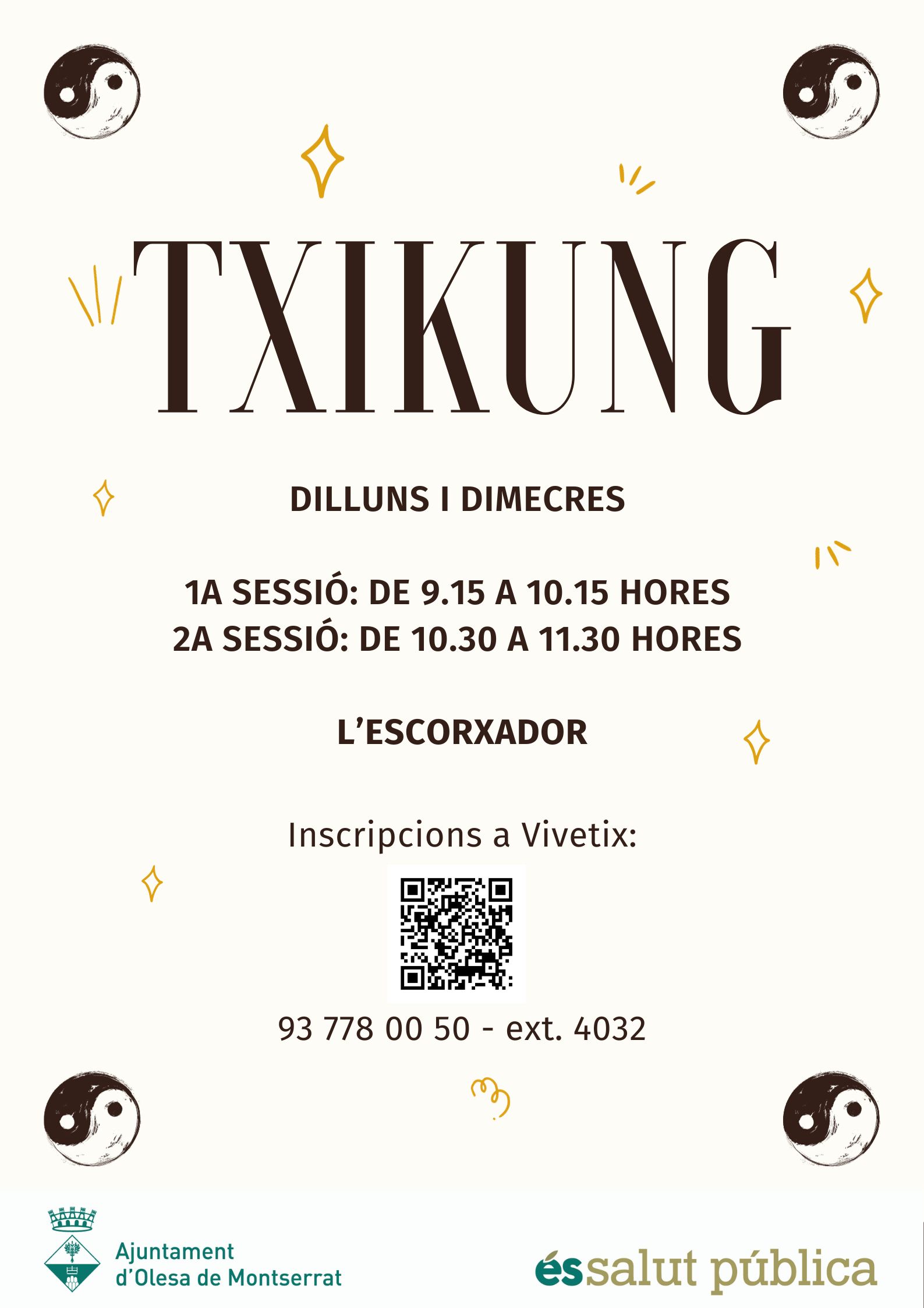 Cartell amb els nous horaris de les sessions de Txikung 2024