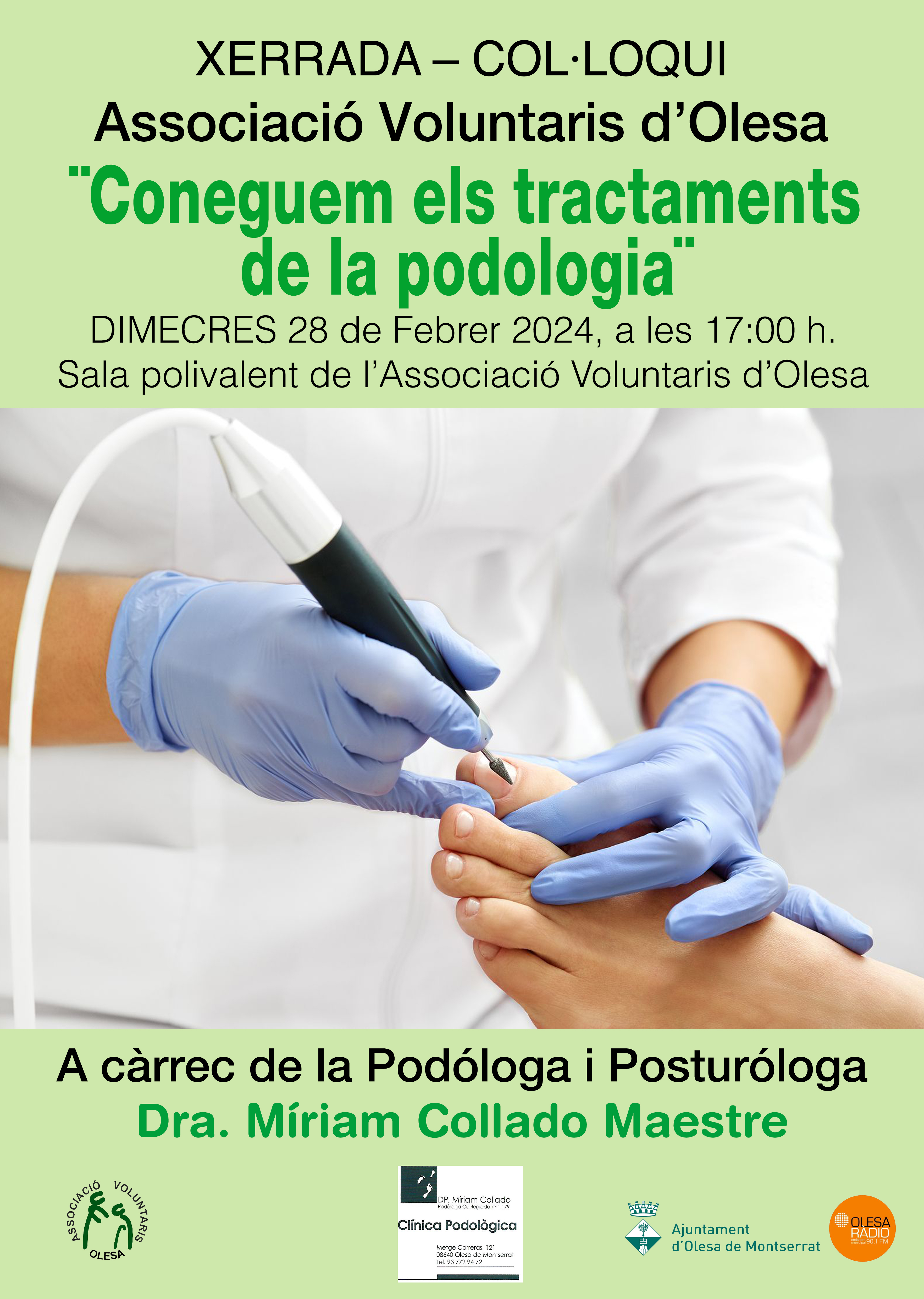 Cartell de la xerrada sobre tractaments de la podologia a l'AVO 2024